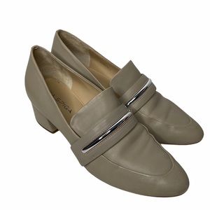 Via Spiga Heels Pump Almond Toe Leather Block Heel